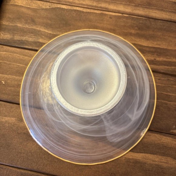 Small Frosted Gold Edge 8 1/4 Inch Round Pedestal Cake Plate. Cakes Treats - Picture 5 of 13